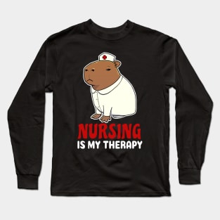 Nursing is my therapy cartoon Capybara Long Sleeve T-Shirt